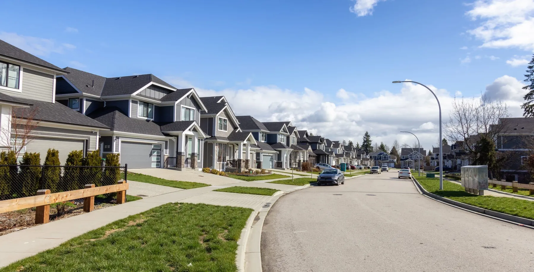 Residential street of new homes in Airdrie